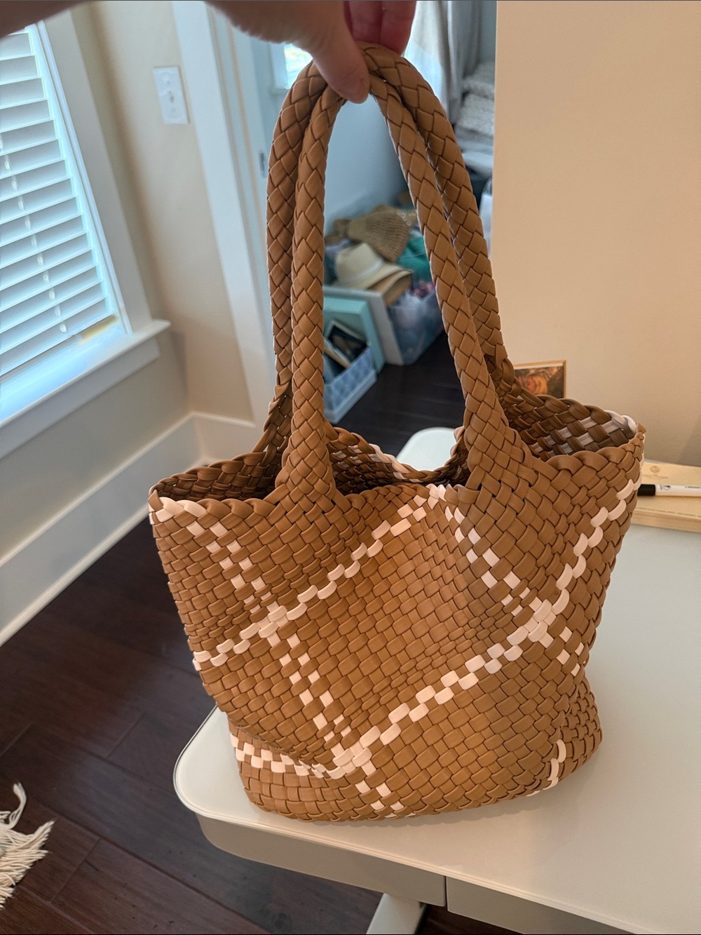 Charleston Shoe Company Woven Tote Bag in Tan and Cream